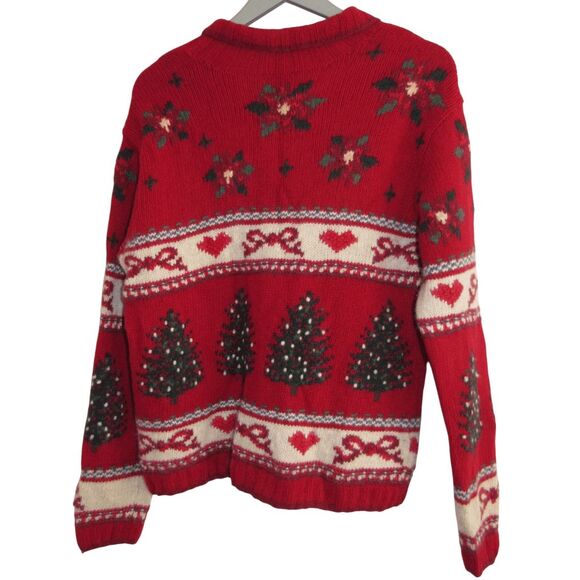 Vintage Talbots Christmas Tree Hand Knit Button Cardigan Lambs Wool Womens L - Picture 3 of 6